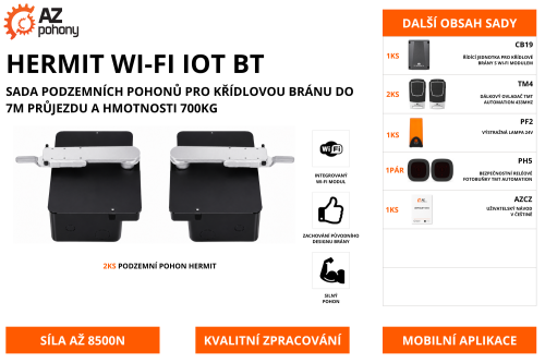 HERMIT WI-FI IOT BT - sada podzemních pohonů pro křídlovou bránu do 7m průjezdu a hmotnosti 700kg